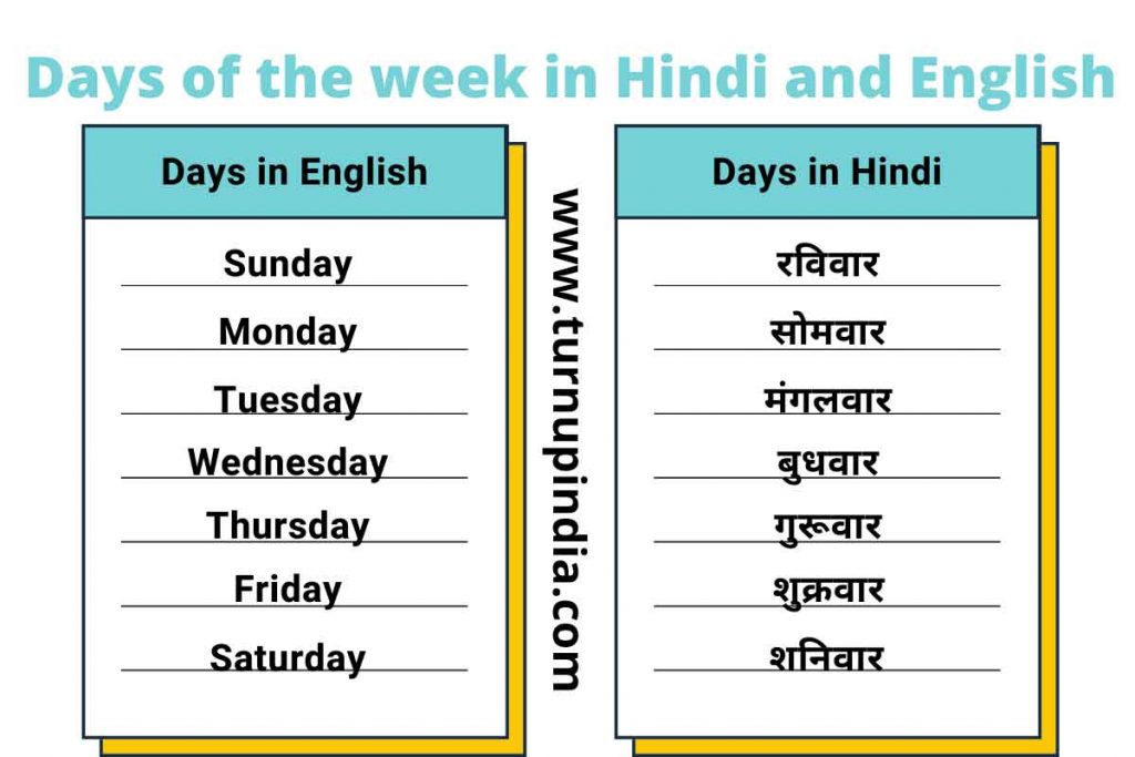 weekdays name in Hindi