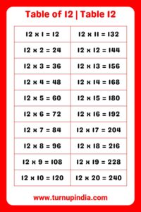Read more about the article Table of 12 | Table 12 Multiplication till 100