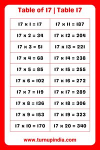 Read more about the article Table of 17 | Table 17 Multiplication till 100