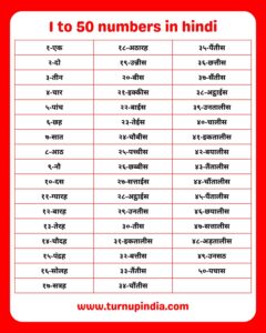 Read more about the article 1 to 50 Numbers in Hindi | Hindi Ginti 1 to 50